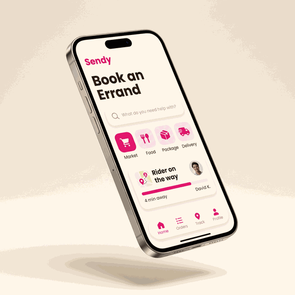 Preview of the Sendy Errands mobile app booking screen